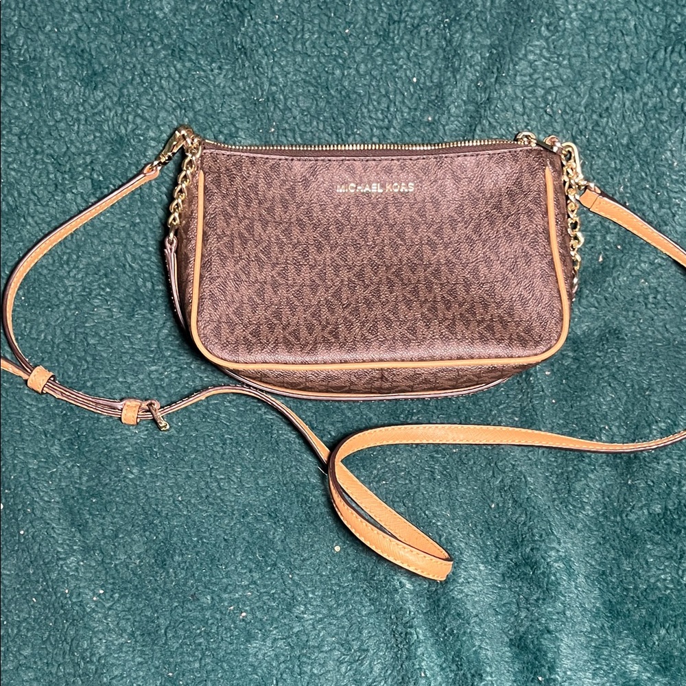 Michael Kors Dark Brown and Tan Crossbody Bag